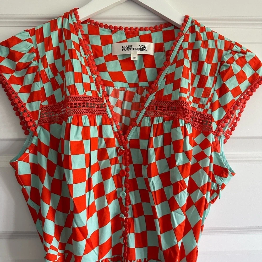 DIANE VON FURSTENBERG Sinead Belted Printed Crochet-Trimmed Poplin Midi Dress - Picture 5 of 11